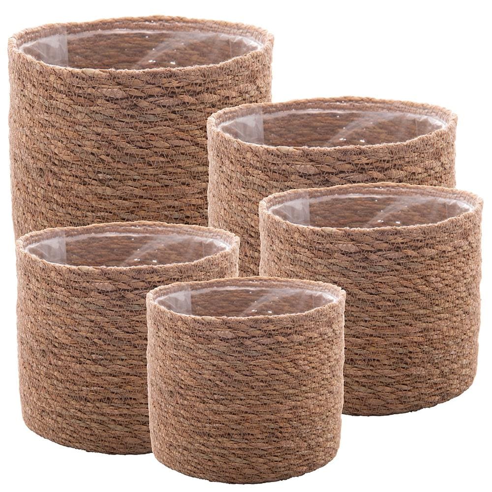 Conjunto 5 Cachepots Wolff Fibra Natural Forro Plástico Versátil