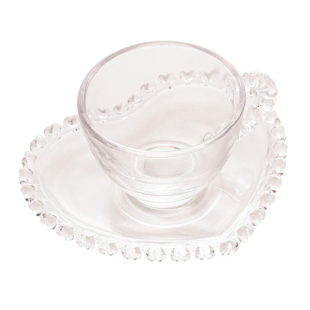 Xícara de Café com Pires Lyor Coração 80ml Cristal Design Romântico
