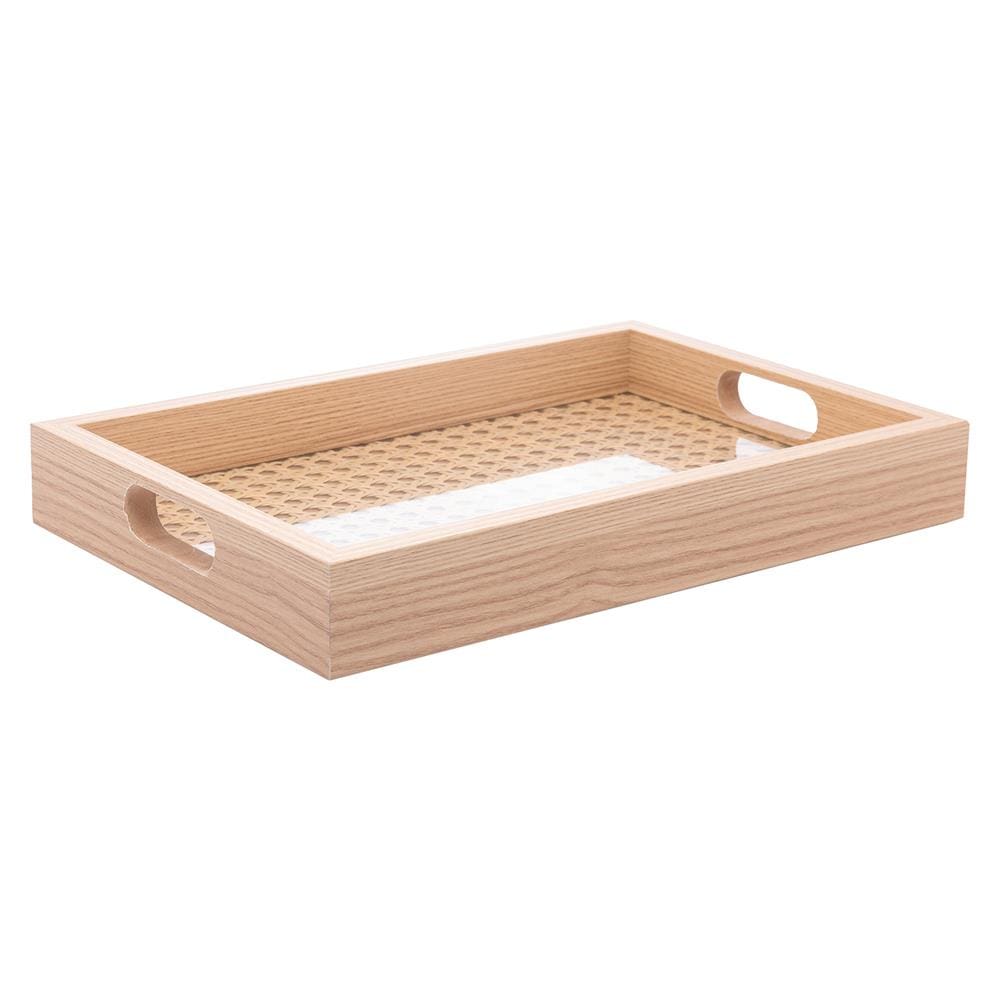 Bandeja Decorativa Lyor MDF Retangular 31,5cm Fundo Treliça Sofisticada Cor Natural