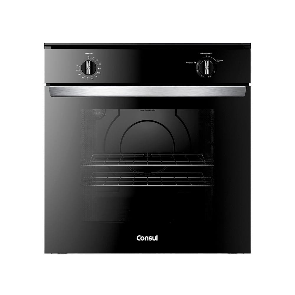 Forno a Gás de Embutir Consul 78L COA84CE Porta Removível Grill Timer Sonoro Luz Interna Preto 220V