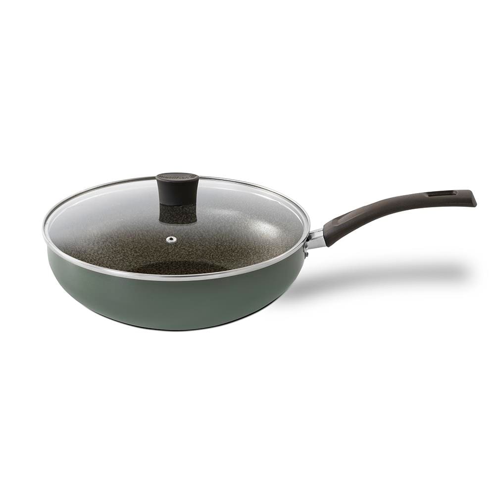 Frigideira Wok Multiflon Ekó 28cm Com Tampa de Vidro Antiaderente 4,3L Verde