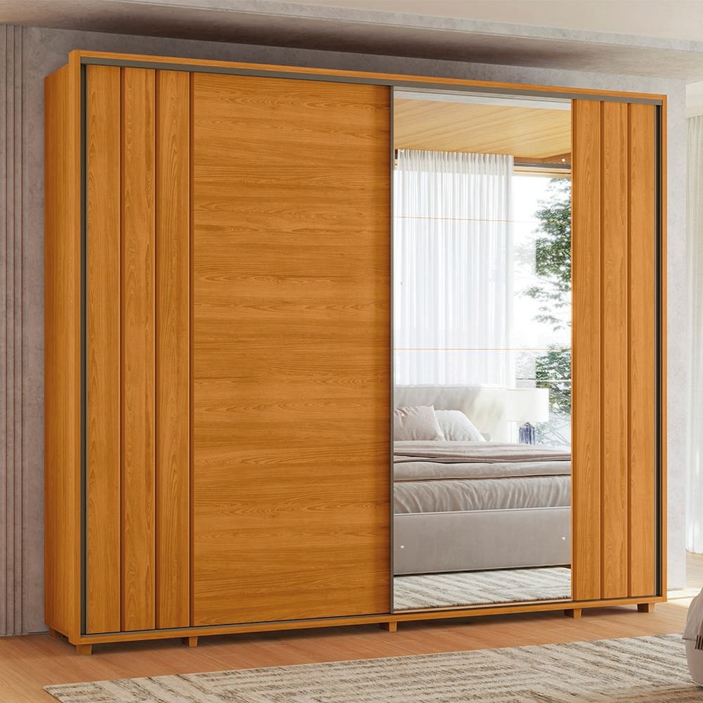 Guarda-Roupa Casal Madetec Dalí Com Espelhos 2 Portas de Correr 8 Gavetas Cabideiro Extensível Escada Retrátil