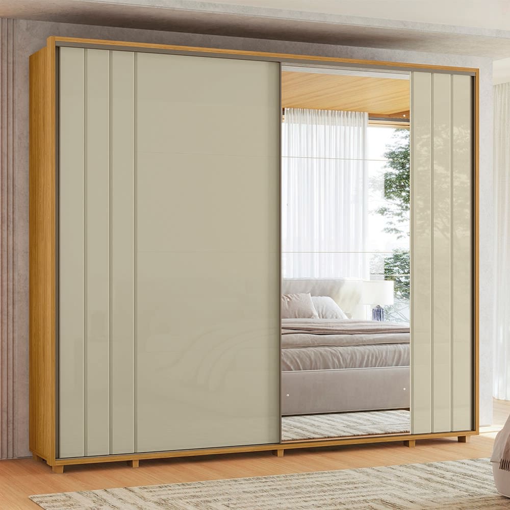 Guarda-Roupa Casal Madetec Dalí Com Espelhos 2 Portas de Correr 8 Gavetas Cabideiro Extensível Escada Retrátil