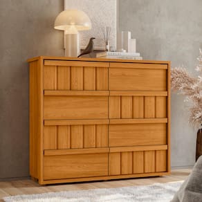 Cômoda 8 Gavetas Madetec Tarsila Corrediça Telescópica Ripado Angular Design Moderno