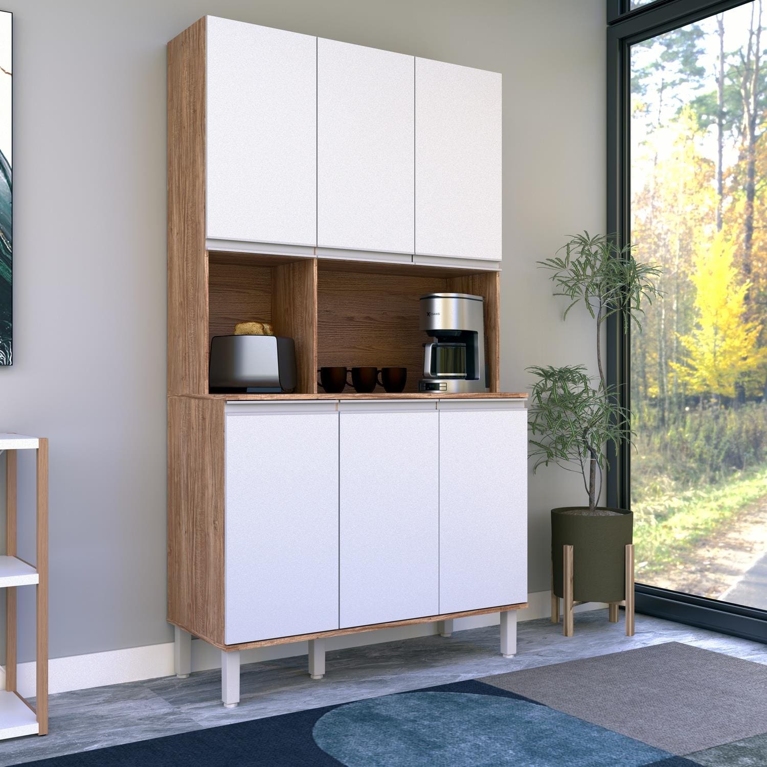 Cozinha Compacta Bartira Jaspe 107,5cm 6 Portas 3 Prateleiras Damasco e Branco