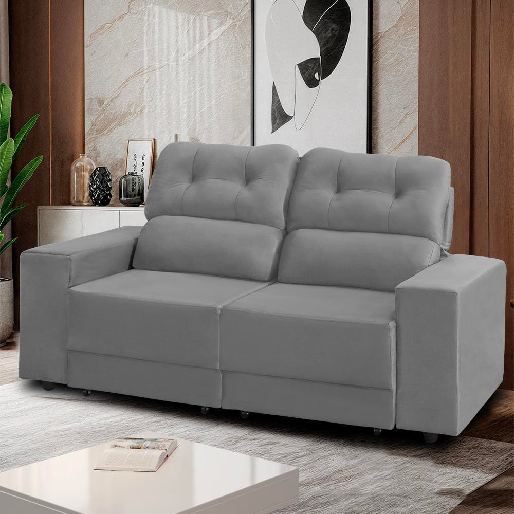 Sofá RBF Móveis Niterói 3 Lugares 182cm Retrátil Reclinável Cinza