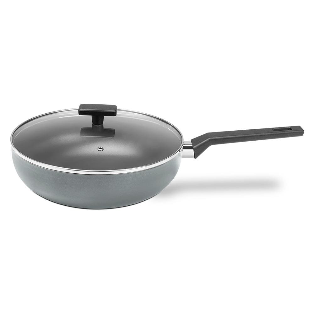 Panela Wok Brinox Preserve Antiaderente Mineral Resist 3,55L 28cm Tampa de Vidro Cinza