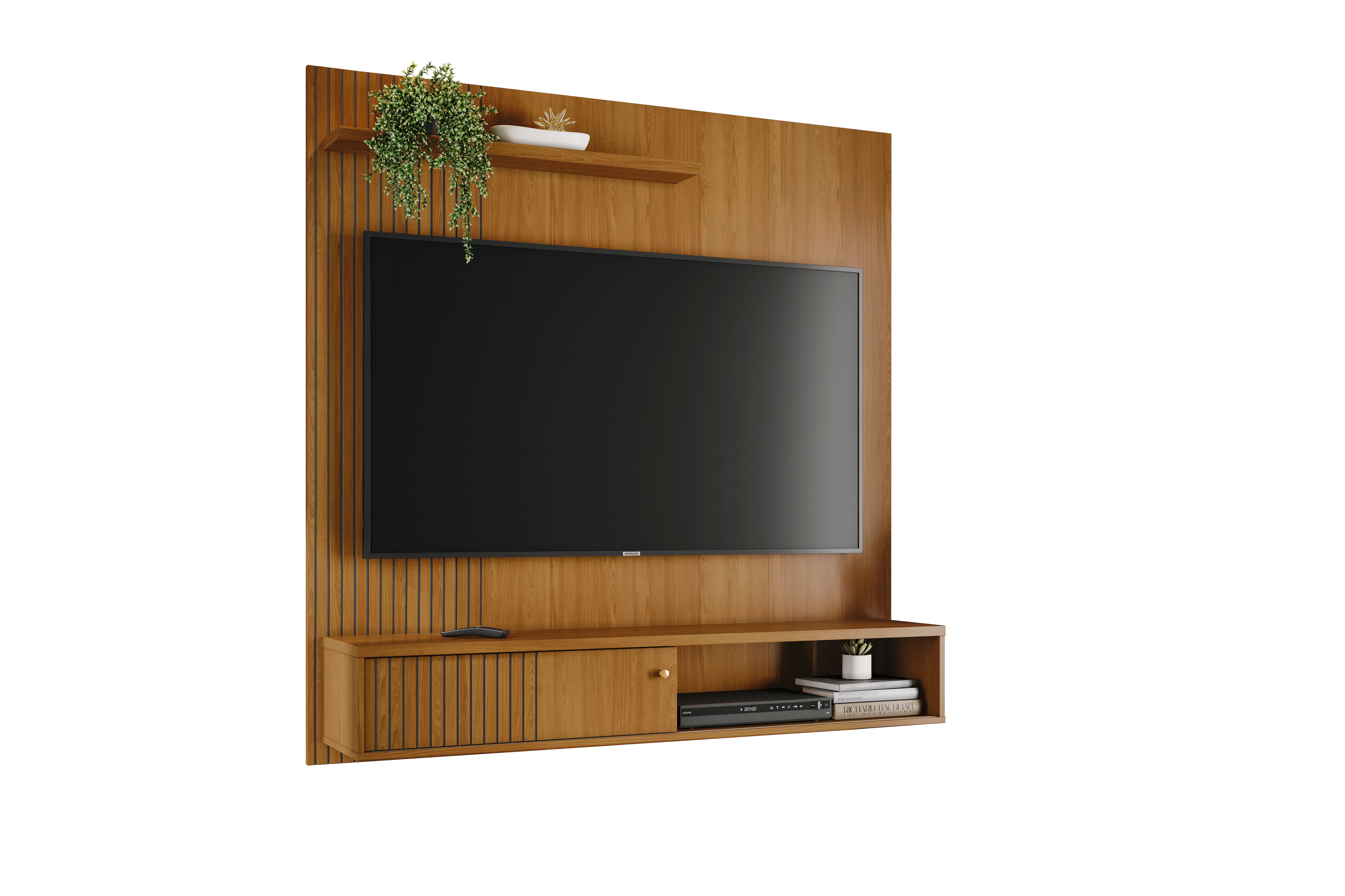 Painel Suspenso para TV Madetec Aurora 160cm Ripado Porta Deslizante 