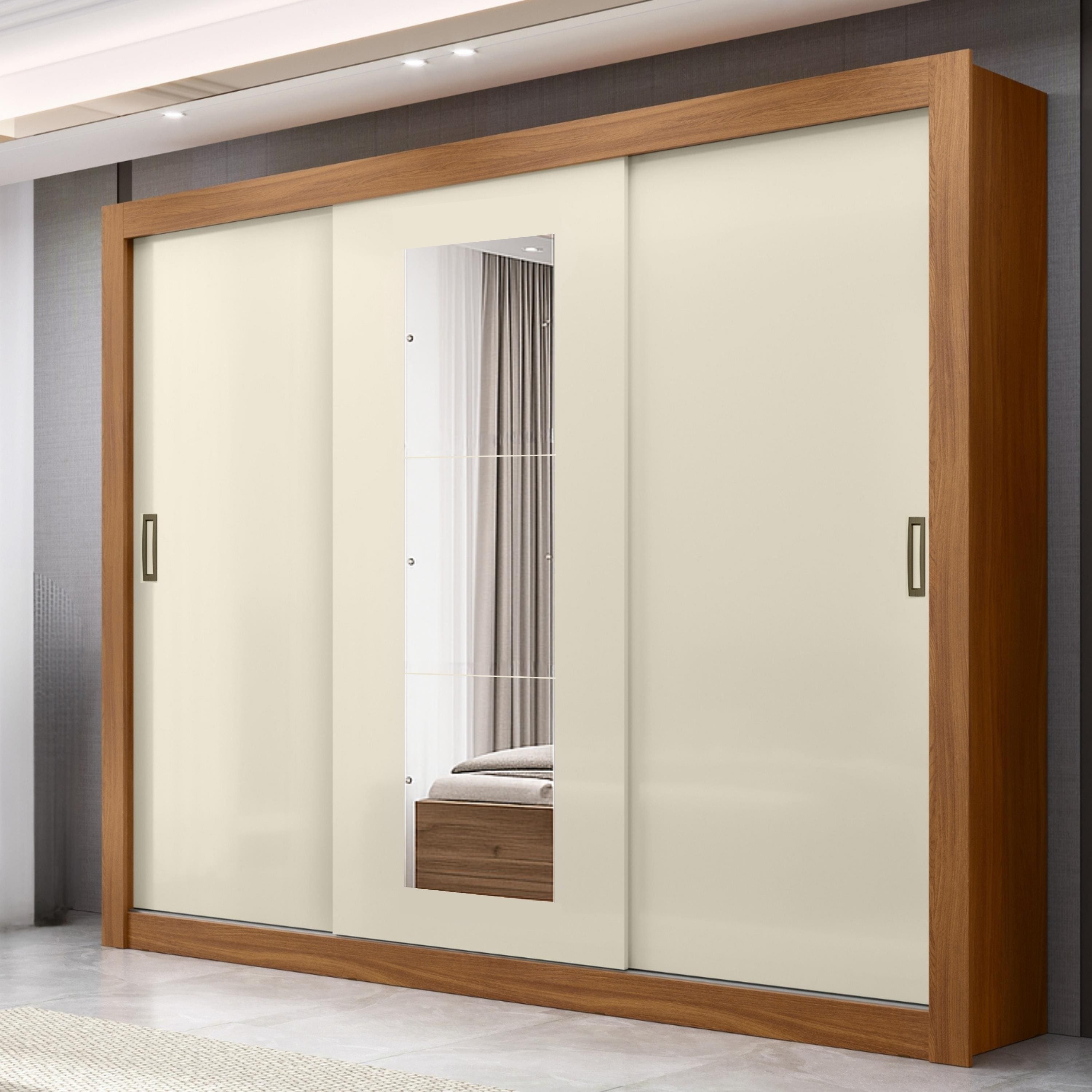 Guarda-Roupa Casal Maxel Residence 208x185x47cm 3 Portas de Correr 4 Gavetas Espelho
