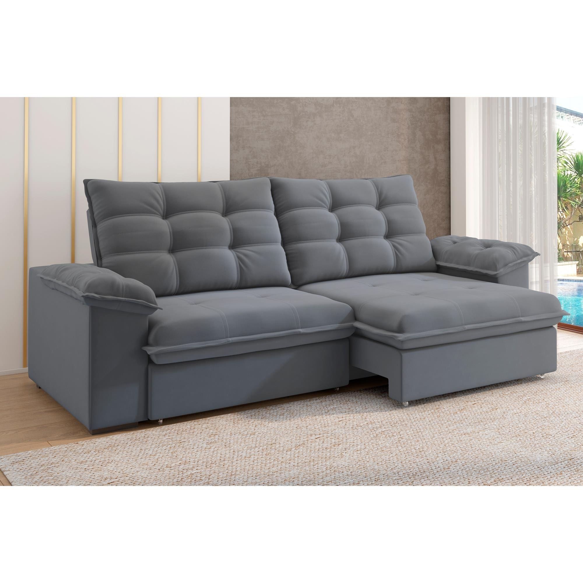 Sofá 5 Lugares Luizzi Puglia 250cm Retrátil Reclinável Veludo