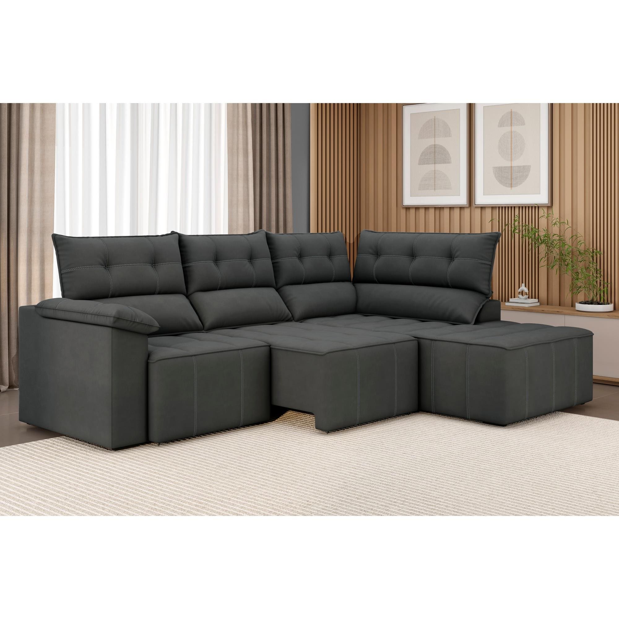 Sofá de Canto 5 Lugares Luizzi Santorini 230cm Retrátil Chaise Veludo