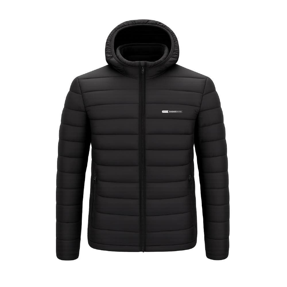 Casaco Puffer com Capuz Grupo Casas Bahia Slim Preto