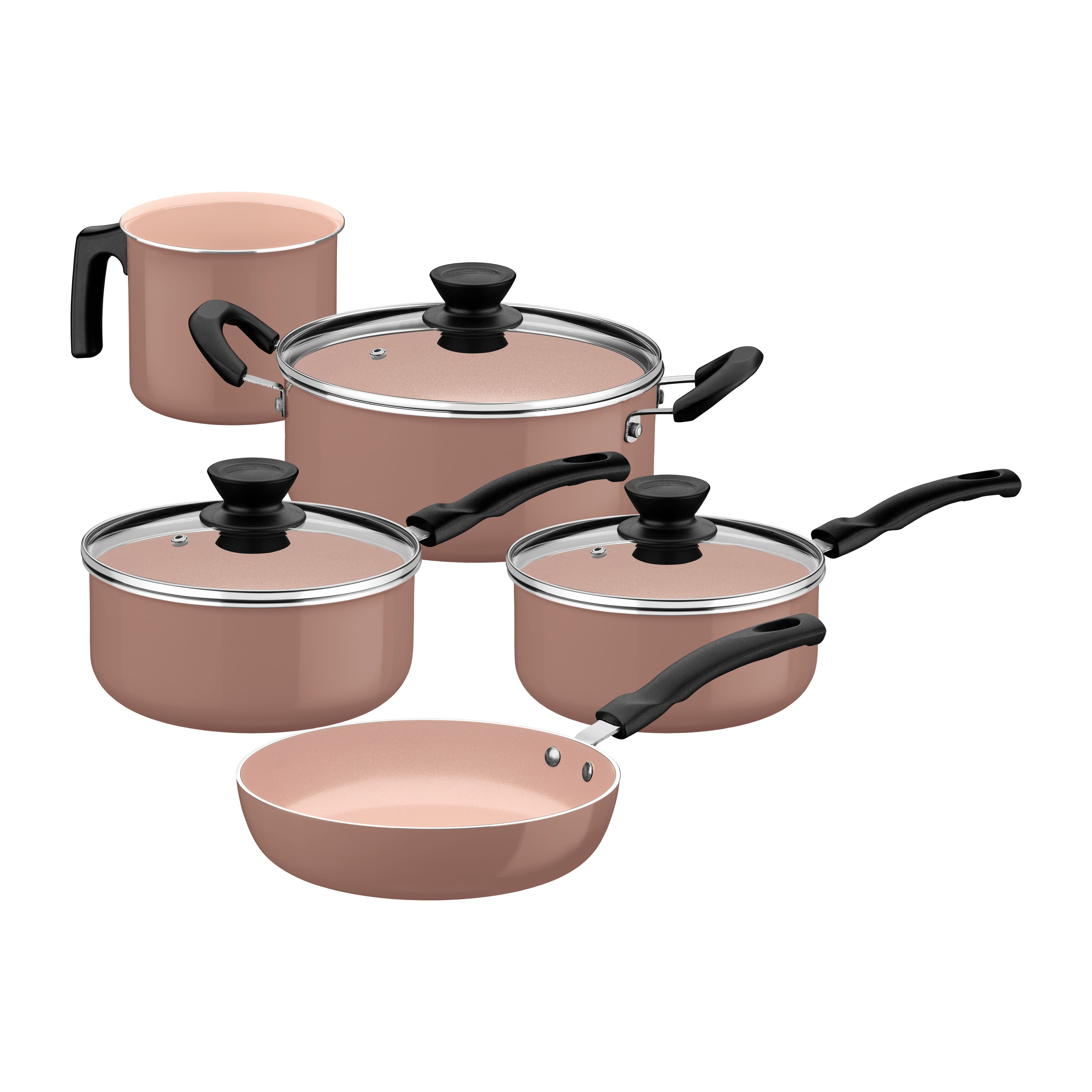 Jogo de Panelas Tramontina Évora 5 Peças Revestimento Cerâmico Tampas de Vidro Capuccino