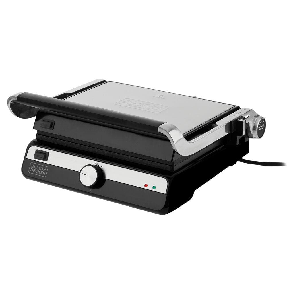Grill Elétrico Black+Decker G1500G Gourmand Gris 1500W Abertura 180° Chapas Removíveis Antiaderente Inox