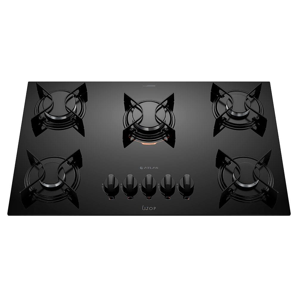 Cooktop a Gás Atlas U Top 5 Bocas Mesa de Vidro Preto Bivolt