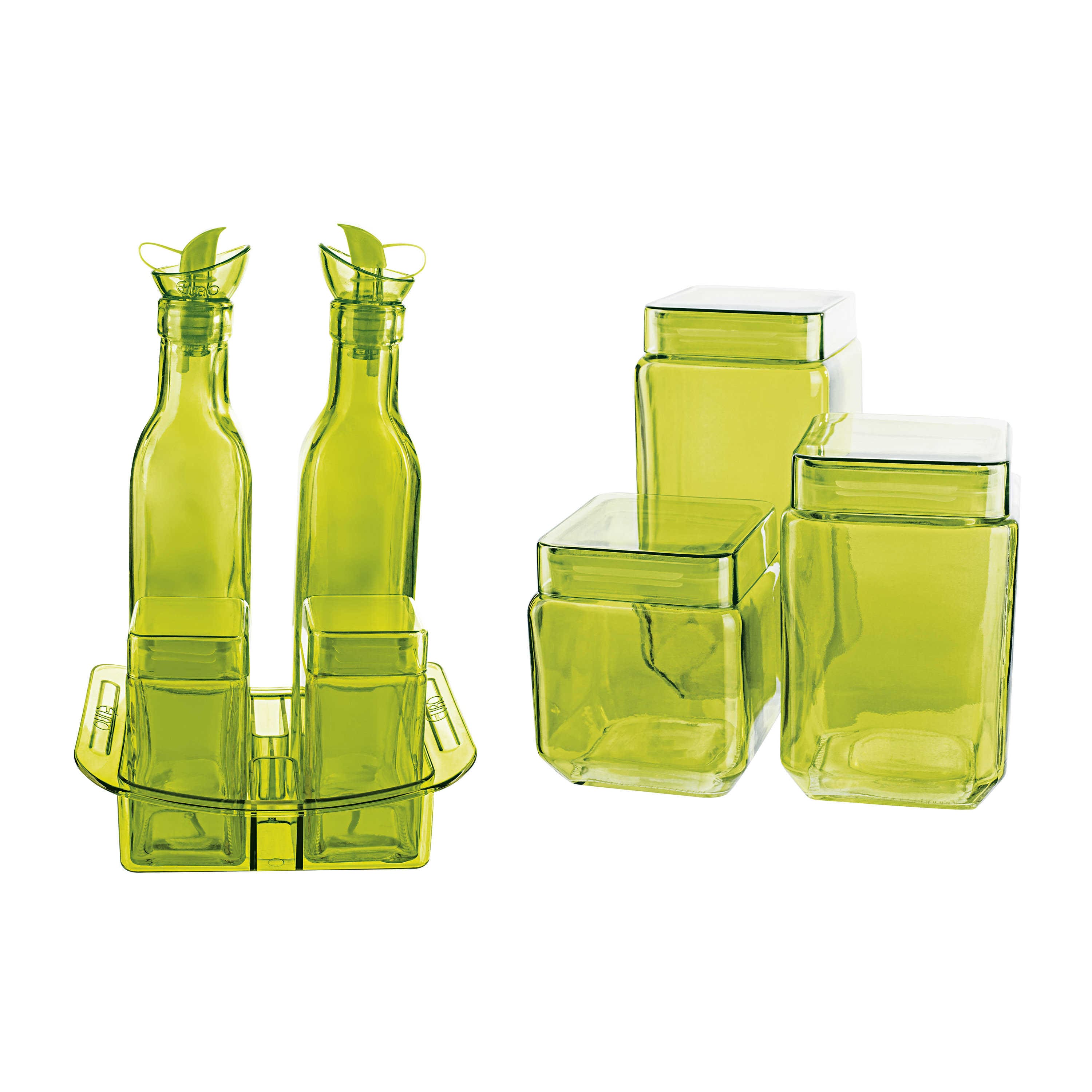 Conjunto Galheteiro Euro Home Colorido 7 Peças com Suporte Bico Dosador Verde