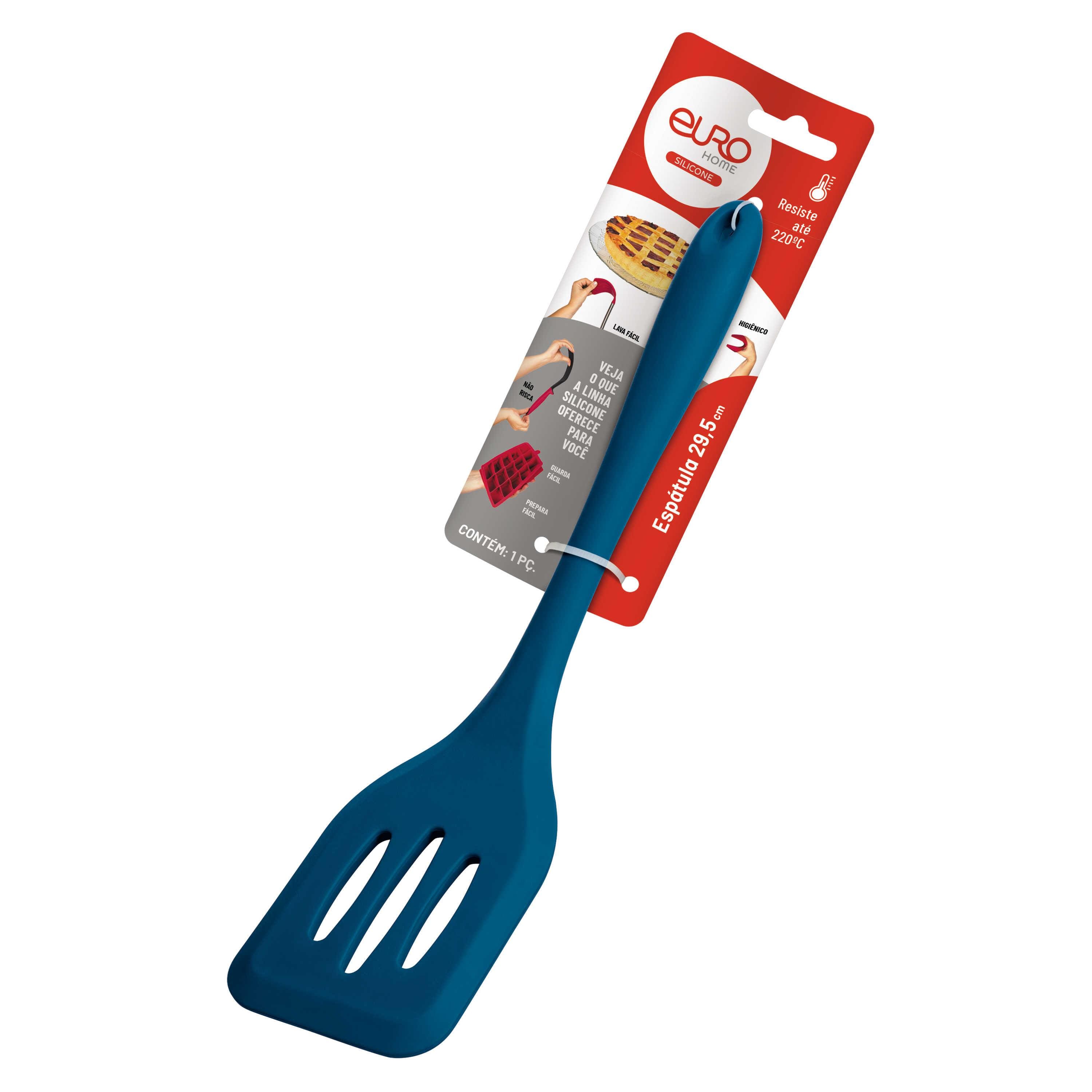 Espátula Vazada de Silicone Euro Home SIL2850 Azul Resistente ao Calor Flexível Fácil Limpeza