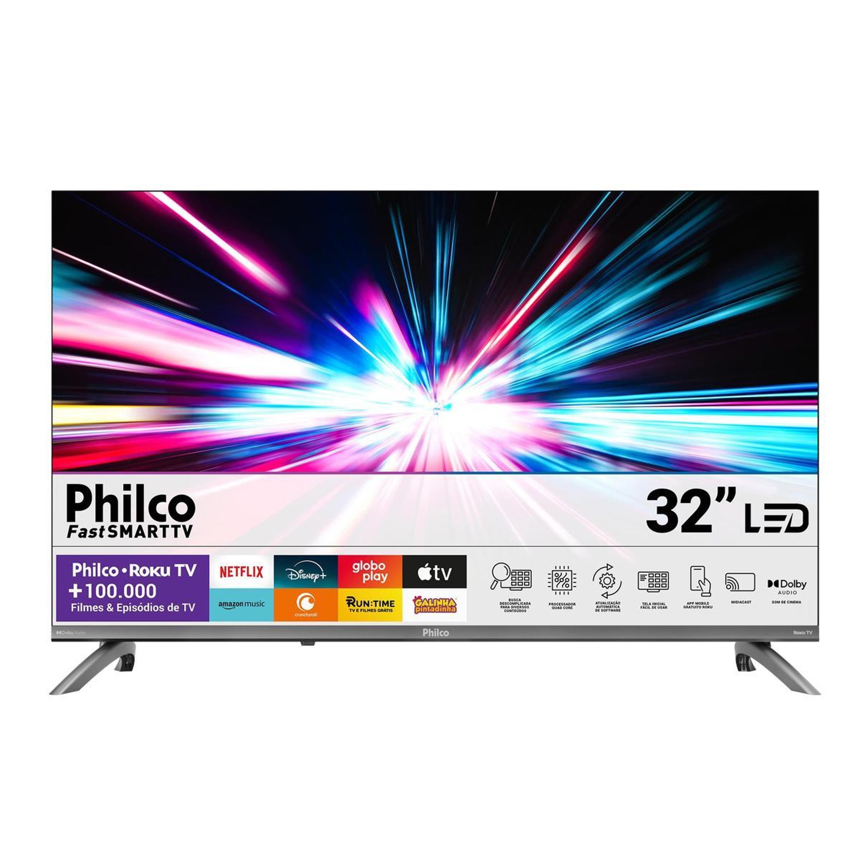 Smart TV 32” HD Philco P32CRB Roku TV HDR10 Dolby Audio