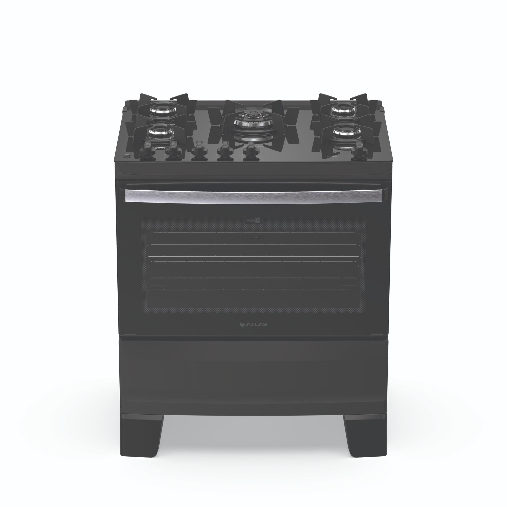 Fogão Atlas Agile Up Glass 5 Bocas com Mesa de Vidro e Tripla Chama Bivolt Preto