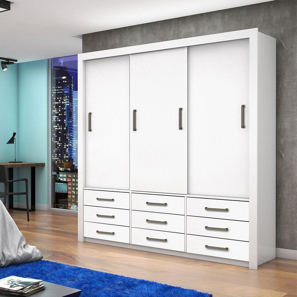 Guarda Roupa Casal Anjos 3 Portas Carioca Móveis Branco