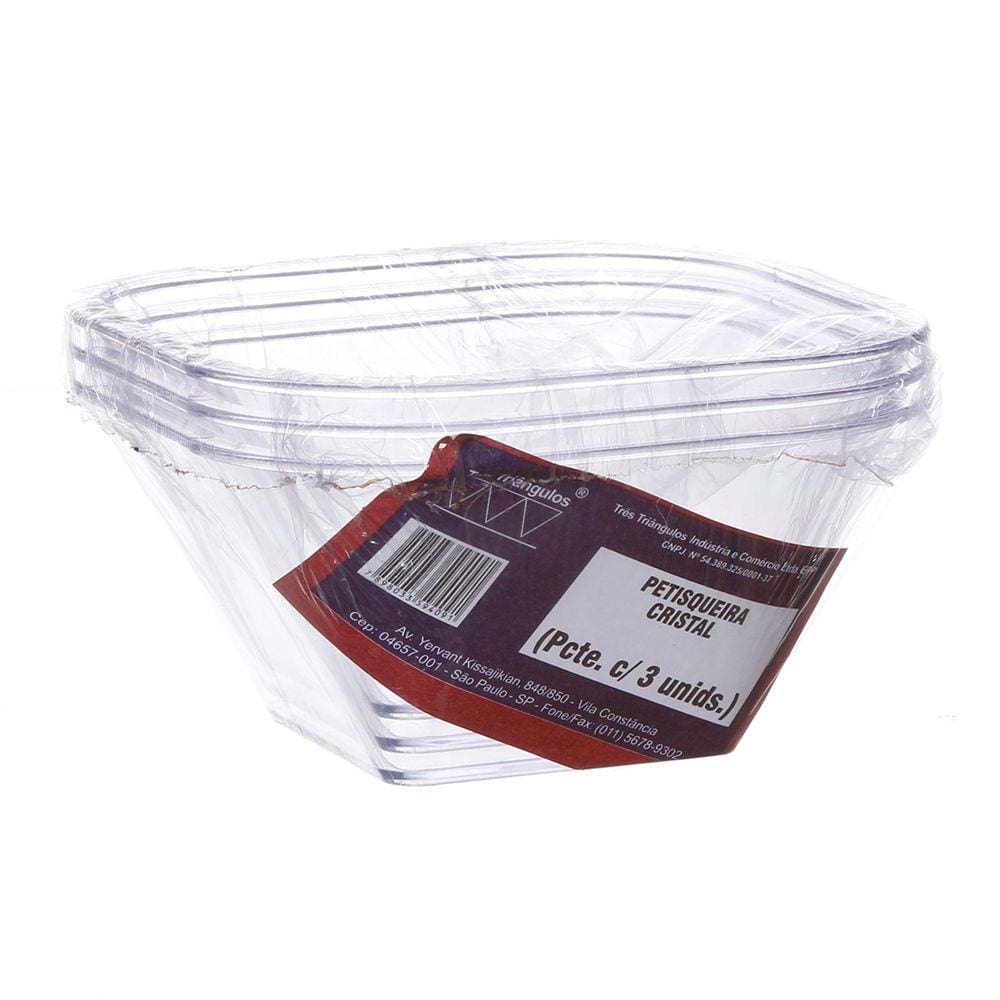 Petisqueira Pequena de Acrílico Transparente com 3 Unidades Três Triangulos