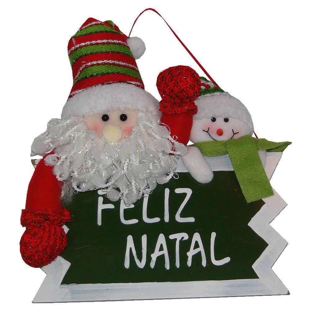 Placa Feliz Natal Papai Noel com 28cm de Largura CBRN0302