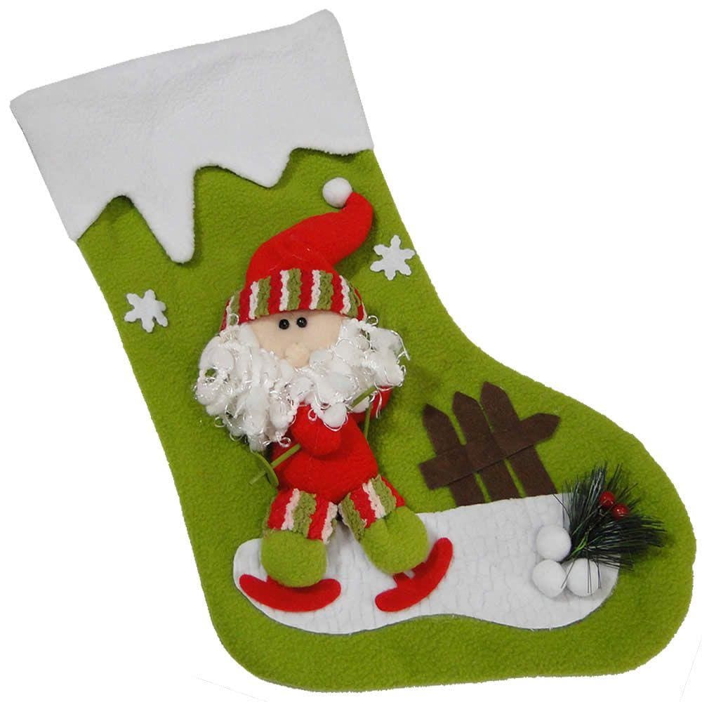 Bota de Natal Verde em Tecido com Papai Noel 1448 42cm de Altura CBRN0197