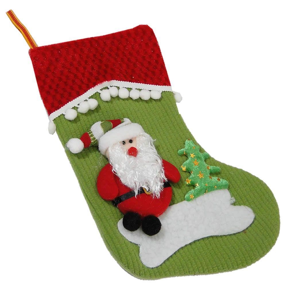 Bota de Natal Verde em Tecido com Papai Noel 1446 28cm de Altura CBRN0180
