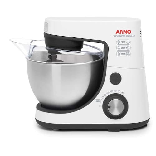 imagem-Batedeira Planetária Arno Deluxe Inox SX8401 com 8 Velocidades - Branca - 110V