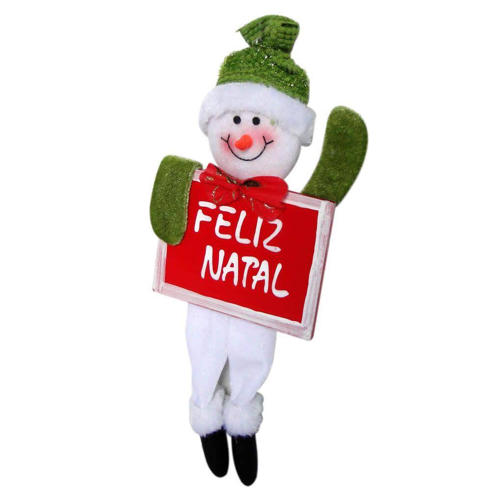Boneco de Neve com Placa Feliz Natal 12cm de Largura CBRN0357