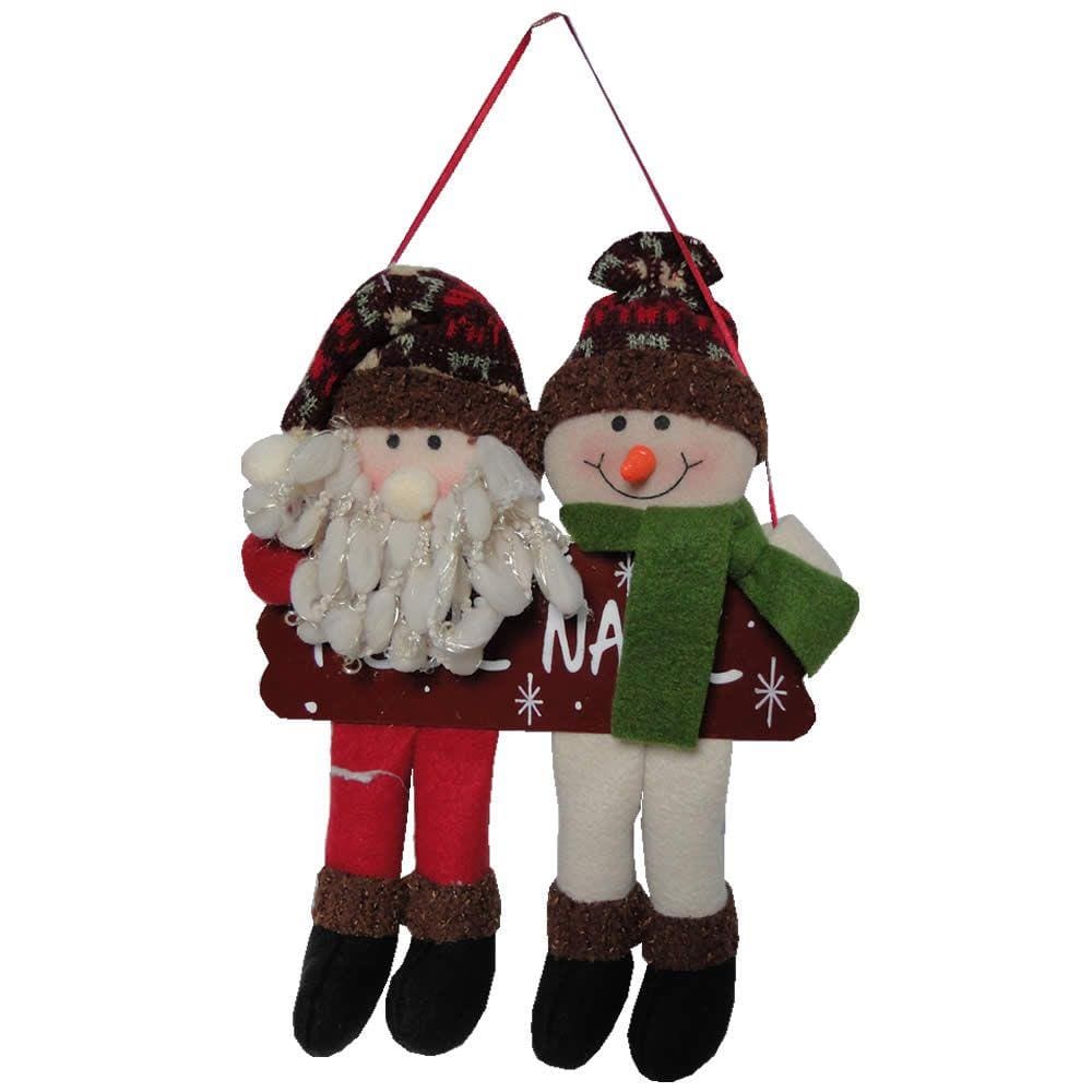 Papai Noel Boneco de Neve Pelúcia Luxo Placa Feliz Natal 25cm de Altura CBRN0463