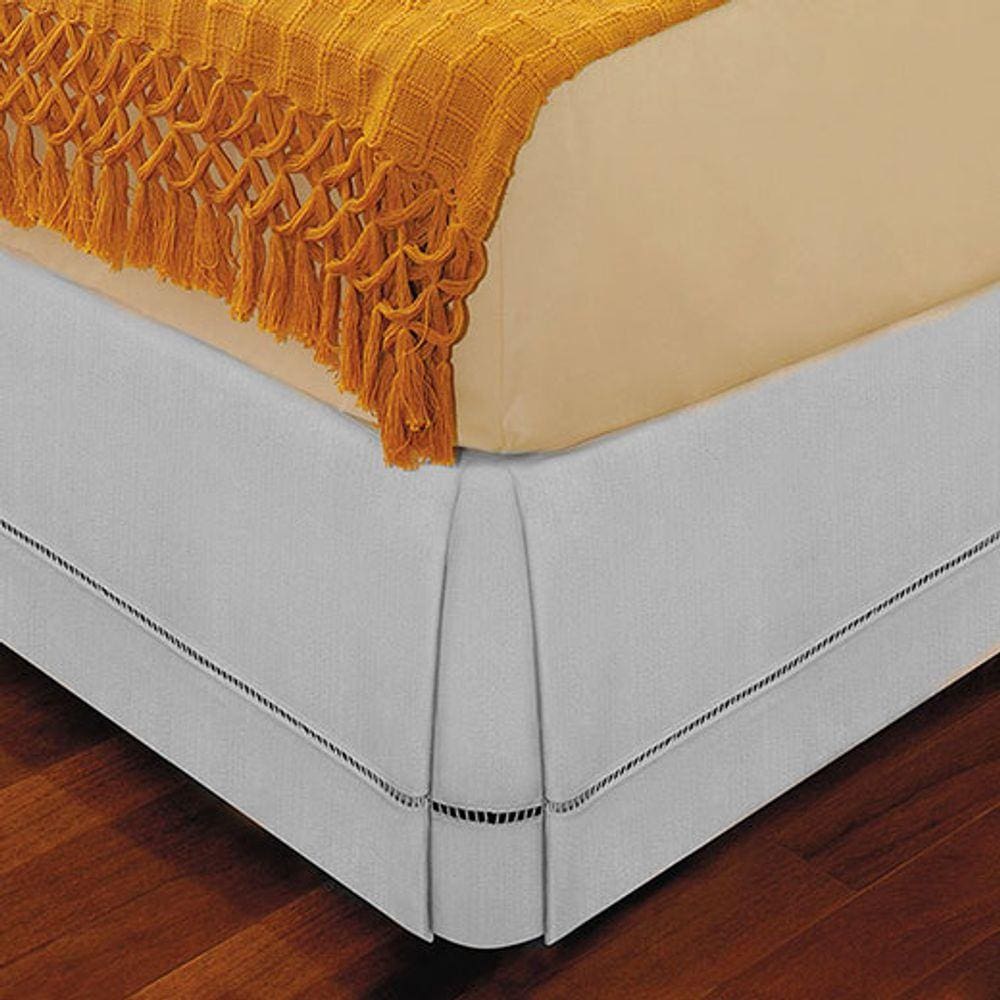 Saia Ponto Palito Branca Para Cama Box Queen Size 1,58x1,98x36