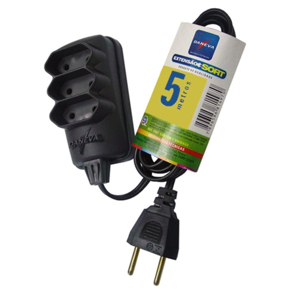 Extensão elétrica de 5 metros 2 x 0,75 mm² - SORT - Daneva