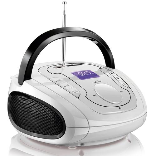 imagem-Som Portátil Multilaser Boombox Bluetooth SP185, 15W, MP3 Player, Rádio FM, Alarme, Entrada USB - Branco e Preto
