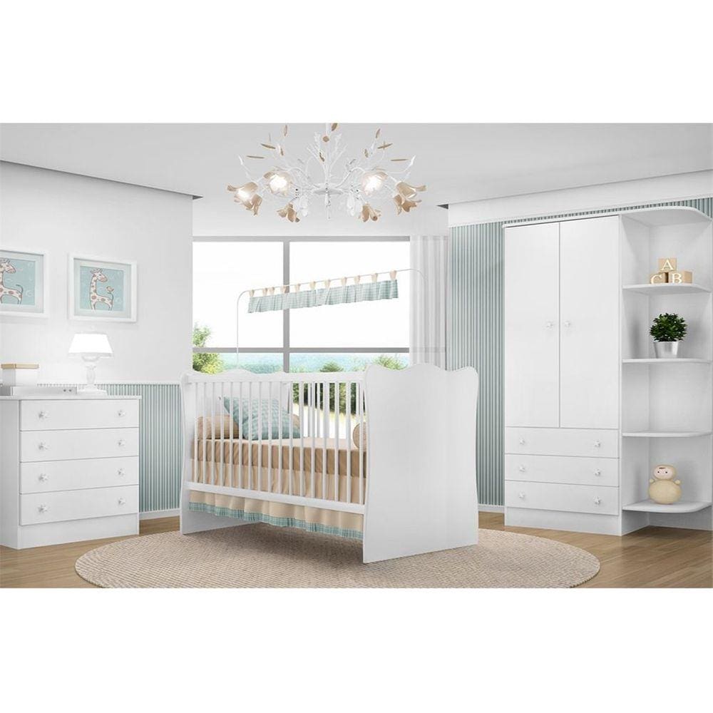 Quarto Infantil Completo Doce Sonho com Guarda-Roupa, Berço e Cômoda - Qmovi