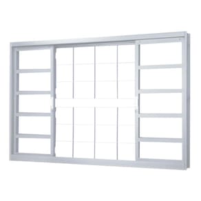 Janela de Correr em Aço Alterosa 4 Folhas 2 Fixas com Grade Central Quadriculada sem Basculante MGM Minas Sul 1,00mx1,50mx6,5cm - Requadro 65mm Branco