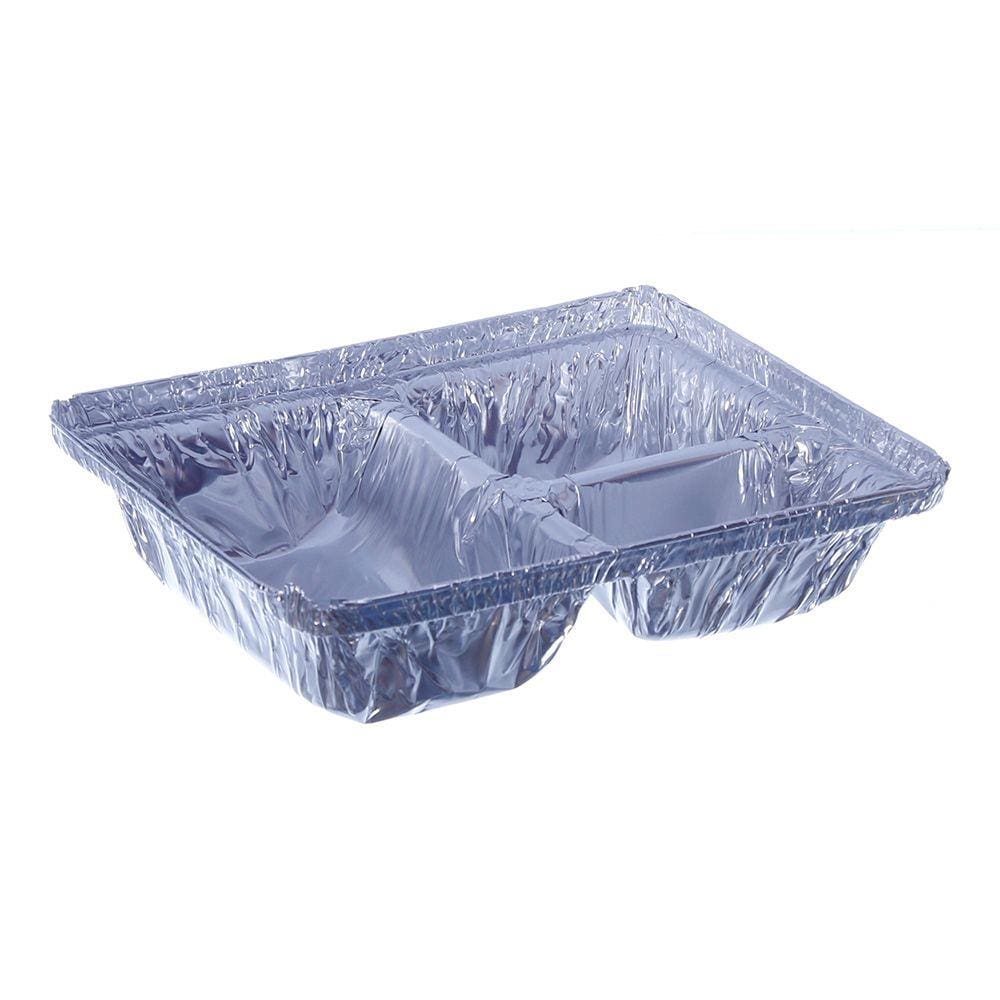 Marmitex de Alumínio Retangular com 3 Divisórias com Capacidade de 1.170ml com Tampa de Cartão Aluminizado com 5 Unidades Wyda