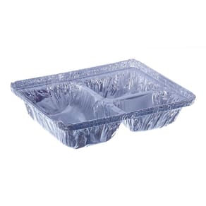 Marmitex de Alumínio Retangular com 3 Divisórias com Capacidade de 1.170ml com Tampa de Cartão Aluminizado com 5 Unidades Wyda
