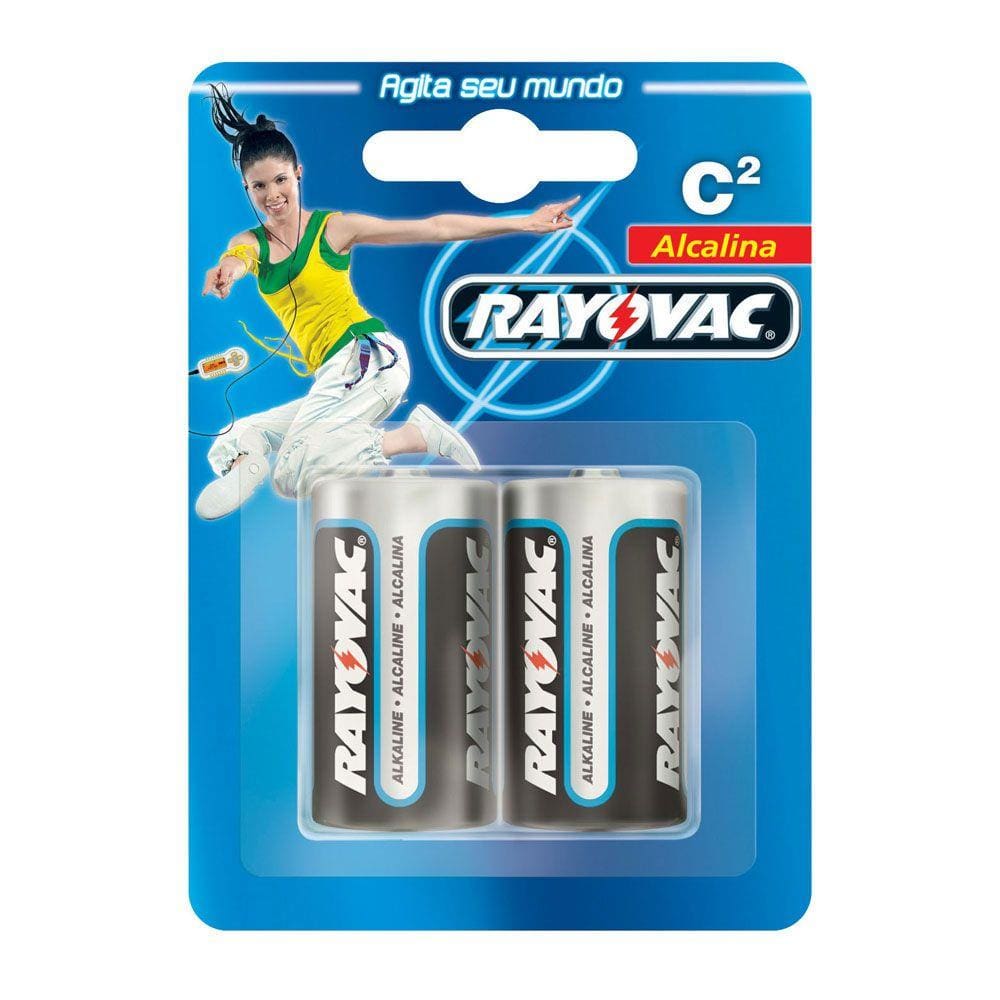 Pilha Alcalina Média C 1,5V Cartela com 02 Unidades Rayovac