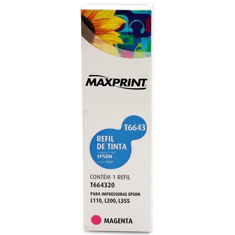 Refil de Tinta Magenta Compatível Epson T664320 - para impressora L110/L210/L220/L355/L365/L555 - Maxprint