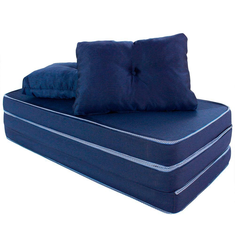 Puff Multiuso 3 Em 1 Casal Azul Com Tecido Courvin
