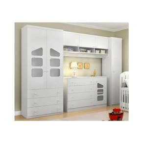 Quarto Infantil com Guarda Roupa Modulado e Cômoda 04 Gavetas Eloísa Branco