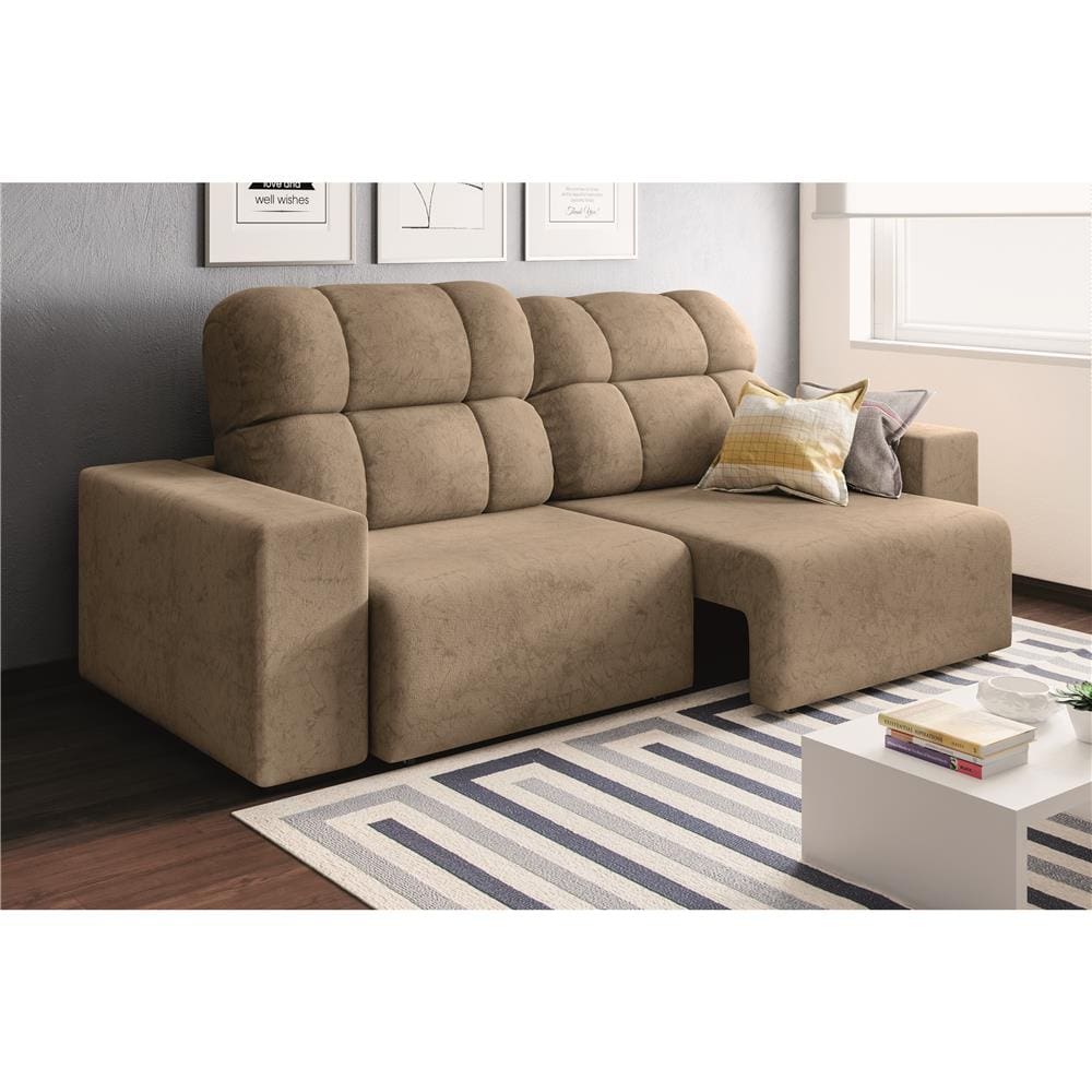 sofá retrátil 3 lugares reclinável tecido suede d23 vegas