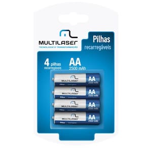 Pilhas Recarregáveis AA 2500 mAh Com 4 Unidades CB052 - Multilaser