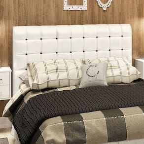 Cabeceira Estofada King Dama em Madeira Maciça 126 x 195 x 23 Branco/Preto - Simbal