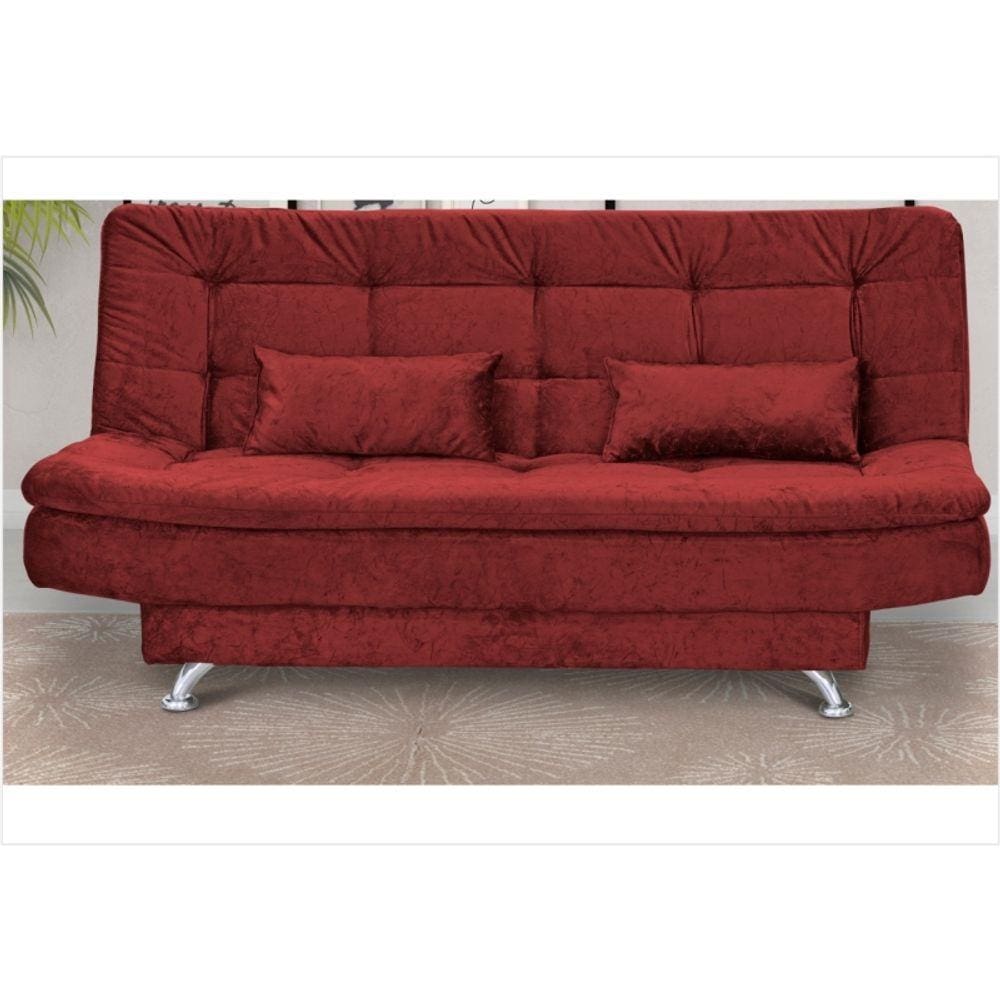 Sofá-Cama Salomé Suede Amassado Vermelho - Matrix