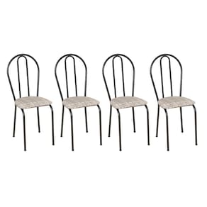 Conjunto 4 Cadeiras 004 Cromo Preto E Estampa Rattan