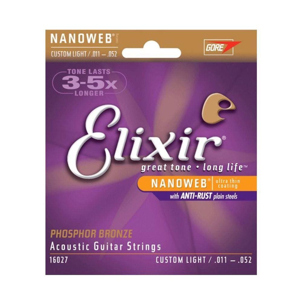 Encordoamento Elixir Custom Light Phosphor Bronze para Violão Aço 6 Cordas