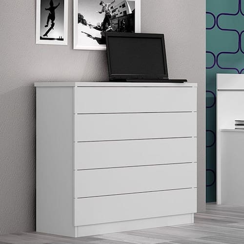 imagem-Cômoda Premium 100% Mdf Com 5 Gavetas - Branco
