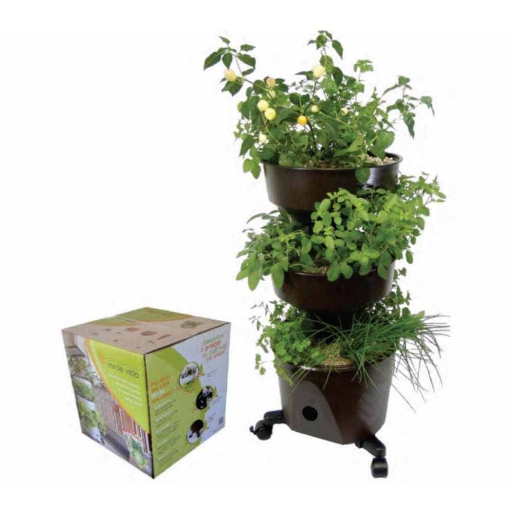 Horta Vertical Auto Irrigável Verde Vida - Acompanha Rodízio Marrom